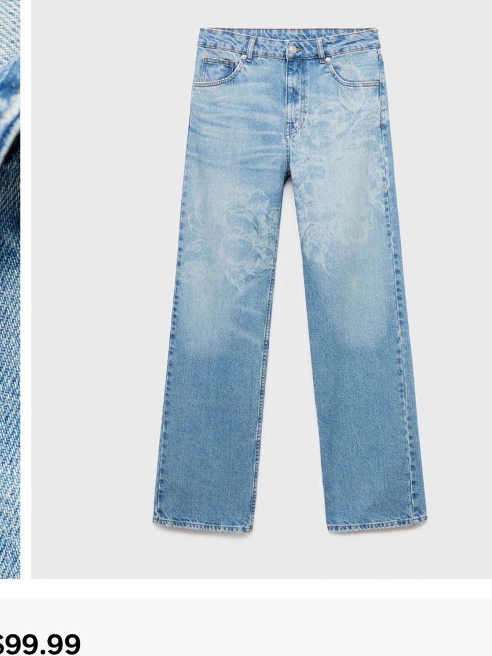 Mango Light Blue Straight-Leg Jeans with Subtle Floral Wash